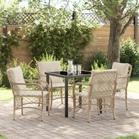 vidaXL Conjunto de Jantar de 5 Peças para Jardim com Almofadas Bege Rattan Poliéster
