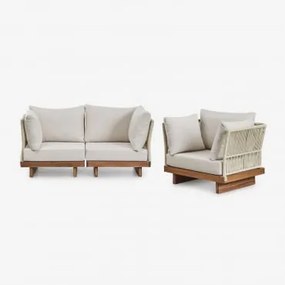 Conjunto De Jardim Com Sofá Modular De 2 Peças Com 2 Cadeirões De Canto E Cadeirão Em Madeira De Acácia Dailin Castanho Acácia - Sklum