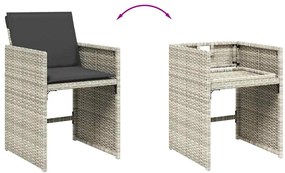 13 pcs conj. jantar jardim c/ almofadões vime PE cinzento-claro