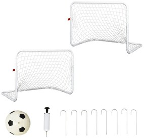 HOMCOM Conjunto de 2 mini gols de futebol com rede e bola para a prática de futebol 78x46x 56cm Branco