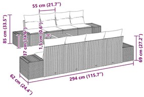 Conjunto de Sofá de Jardim 7 pcs Preto 55 x 55 x 37 cm
