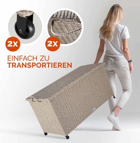 Caixa exterior para almofadas em Polyrattan 117x53x60cm Rodas Creme