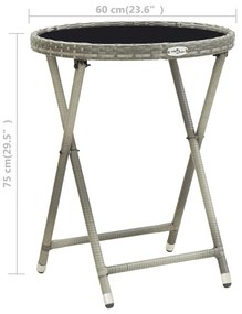Mesa de chá 60 cm vime PE e vidro temperado cinzento