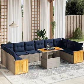 vidaXL 11 pcs conjunto sofás de jardim c/ almofadões vime PE cinzento