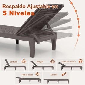 Conjunto de 2 espreguiçadeiras de Jardim 156 x 55 x 83 cm em PP com encosto ajustável em 4 posições Fácil montagem Castanho