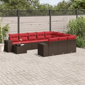 vidaXL 11 pcs conjunto sofás de jardim c/ almofadões vime PE castanho