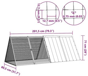 Gaiola p/ coelhos 201,5x80,5x71 cm aço galvanizado antracite