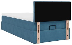 Estrutura cama otomana com colchão azul escuro 90x190cm veludo