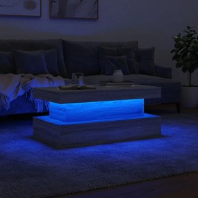 Mesa de centro com luzes LED 90x50x40 cm cinzento sonoma