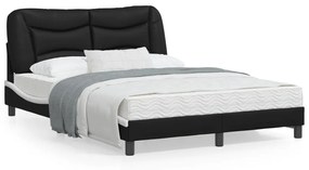 vidaXL Estrutura cama c/ luzes LED 140x200cm couro artif. preto/branco
