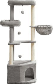 Arranhador para gatos com bolas de pelúcia 48,5 x 48,5 x 140,7 cm cinzento