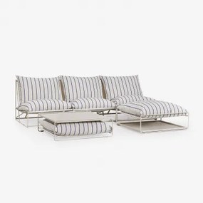 Conjunto De Jardim Com Sofá Modular De 3 Peças, Mesa Auxiliar E Puff Convertíveis Amaro Tapioca Bege - Azul- Marinho - Sklum