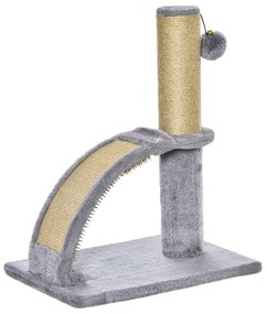 PawHut Arranhador para Gatos Altura 43 cm Mini Arranhador para Gatos com Tábua para Arranhar Bola Suspensa e Poste de Juta Cinza