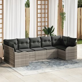 Conjunto de Sofá de Jardim vidaXL com Almofadas Cinza Claro Vime Poliéster