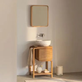 Conjunto De Móvel De Casa De Banho Em Madeira De Teca Bradley Irregular Em Cimento Branco ??40 Cm Fedro & Rectangular Esquina Arredondada - Sklum