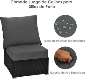 Conjunto de 2 almofadas amovíveis (CADEIRA NÃO INCLUIDA) para movéis de jardim com fitas antiderrapantes e enchimento macio Cinzento