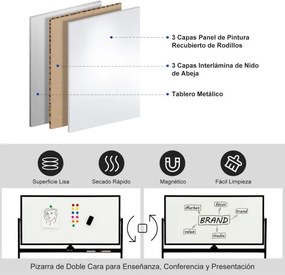 Quadro branco magnético de dupla face móvel Quadro de apagar a seco ajustável com 6 marcadores Apagador para escritório Escola 120 x 60 cm Preto