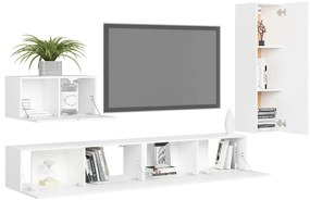 4 pcs conjunto de móveis de TV derivados de madeira branco
