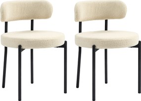 Conjunto de 2 cadeiras de sala de jantar com encosto em tecido e pés em aço, 51 x 51 x 76 cm, bege e preto