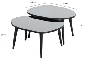 Mesa de Apoio Gusto (2 Peças) - Preto Fumado - 75x38x55cm e 75x41x55cm