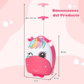 Mala viagem para crianças unicórnio mala de cabine rígida 2 rodas piscantes 2 camadas alça telescópica 33 x 22 x 45 cm Rosa