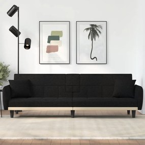 vidaXL Sofá-cama com suporte para copos tecido preto