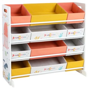 Organizador de brinquedos com 12 caixas de tecido para arrumação | SONGMICS | 83 x 38 x 78 cm | branco|laranja | GKRS04WT.