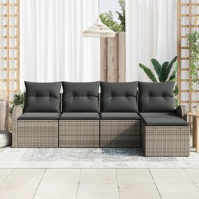 Conjunto de Sofá de Jardim vidaXL de 5 peças com Almofadas Cinza Polir