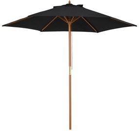 Outsunny Chapéu de Sol de Madeira Ø250x230 cm para Exterior com 6 Hastes Sistema de Corda com Fixação Desmontável Portátil Preto