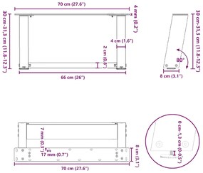Pés para mesa de centro em formato de U, 2 peças, branco, 70x(30-31) c