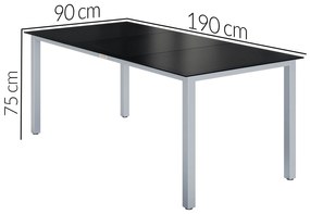 Conjunto de jardim Bern, 9 peças com 8 cadeiras e uma mesa 190 x 90 x 75 cm , alumínio prateada e preta