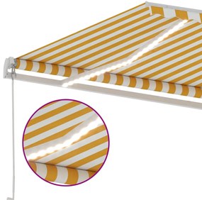 Toldo retrátil manual com LED 400x350 cm amarelo e branco