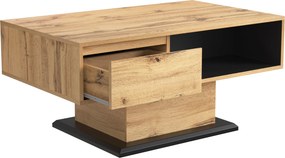 Mesa de centro com gaveta sem puxadores e compartimento de armazenamento de dupla face, mesa para sofá, escritório e sala de estar,100x60x47cm, Cor natural