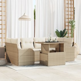 Conjunto de Sofás de Jardim vidaXL 7 Peças com Almofadas Bege Rattan Poliéster