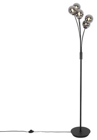 Candeeiro de pé moderno preto 5 luzes com vidro fumê - Athens