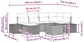 Conjunto de Sofás de Jardim de 7 Peças com Almofadas Bege de Rattan Po