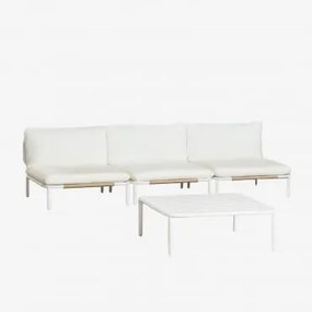Conjunto De Jardim Com Sofá Modular De 3 Peças E Mesa De Centro Em Aço Roubly Beige De Amêndoa - Sklum