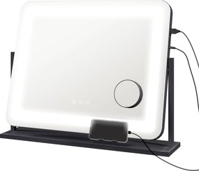 HOMCOM Espelho LED Iluminado intensidade ajustável 3 modos de iluminação, ampliação 10X, porta de carregamento USB, controle por toque 62,5 x 52 cm | Aosom Portugal