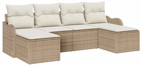 Conjunto de Sofá de Jardim 6 Peças com Almofadas Beijinhas em Polirata