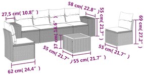 7 pcs conjunto de sofás p/ jardim com almofadões vime PE bege