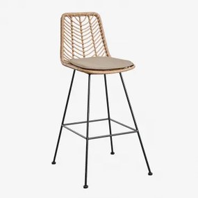 Pacote De 2 Bancos Altos Em Rattan Sintético Gouda Natural Natural & ↑75 Cm & Negro & Castanho Moka - Sklum