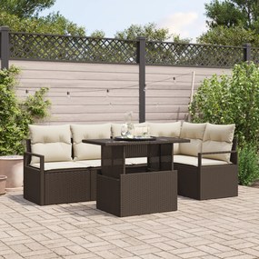 Conjunto de Sofá de Jardim vidaXL de 6 Peças com Cushions Castanho em