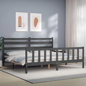 3192058 vidaXL Estrutura de cama com cabeceira 200x200 cm madeira maciça cinza