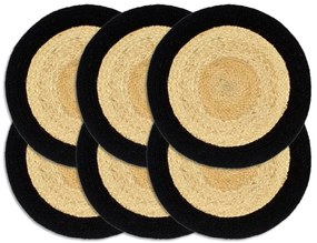 Individuais de mesa 6 pcs juta e algodão 38 cm natural e preto