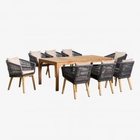 Conjunto De Mesa De Jantar Retangular (200x100 Cm) Em Madeira Donal E 8 Cadeiras De Jantar Barker Cinza Antracite - Sklum