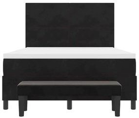 Cama Box Spring com Colchão &amp; Banco Preto 140x190 cm Veludo