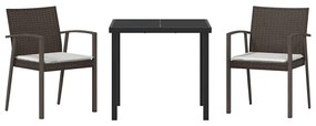Conjunto de Jantar para Jardim com 3 Peças e Almofadas de Rattan Polié