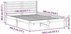 Estrutura da Cama com cabeceira Castanho-mel 140 x 190 cm
