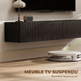 Móvel de TV Suspenso, 140 x 25 x 22 cm, 2 Portas Basculantes, Preto