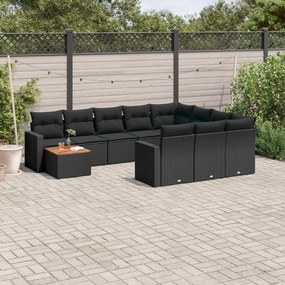 11 pcs conjunto sofás de jardim c/ almofadões vime PE preto
